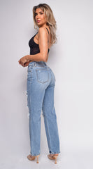 Suki Blue High Rise Straight Leg Ripped Jeans