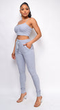 Leon Grey Rib Crop Tank & High Waist Jogger Set