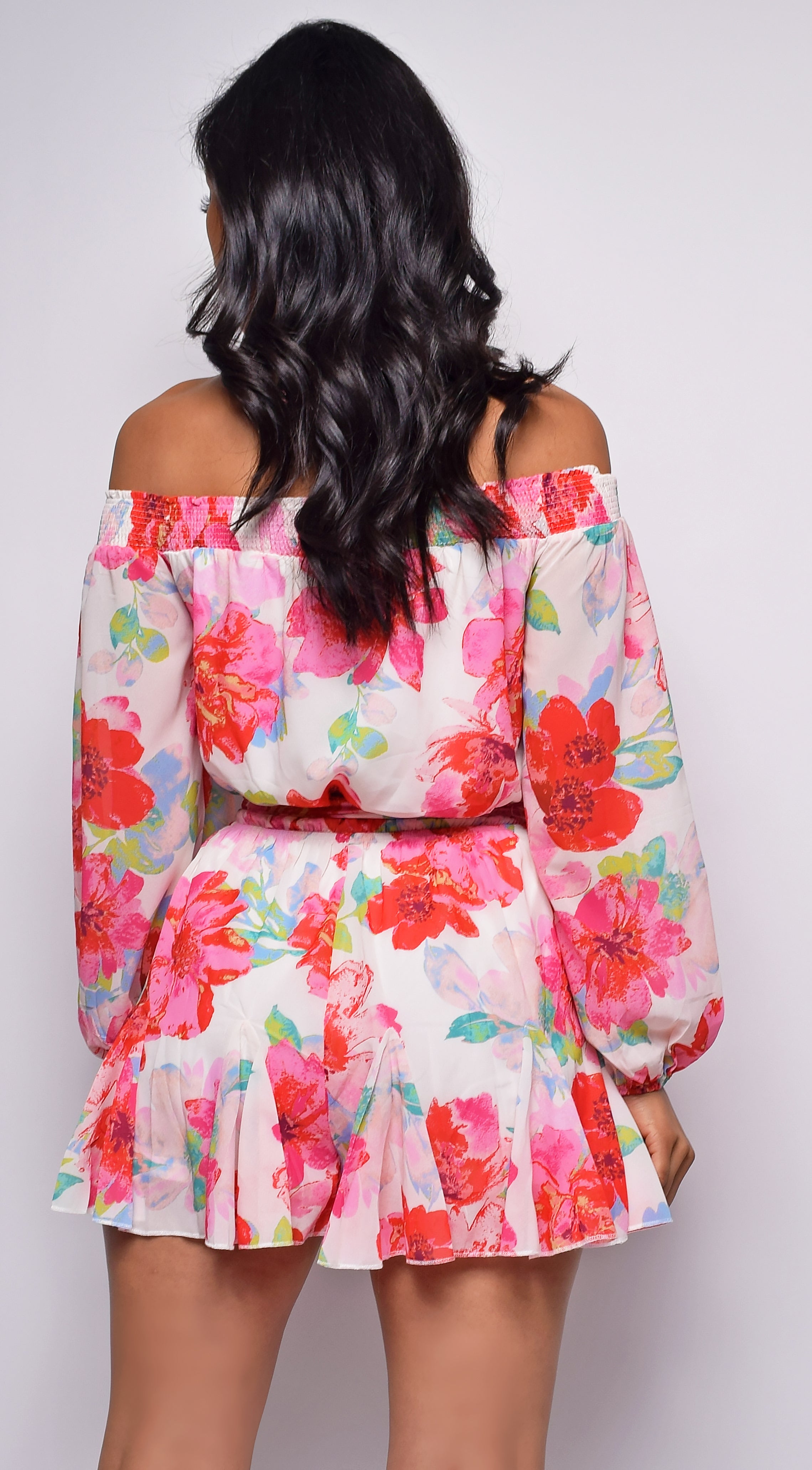 Acacia White Pink Floral Off Shoulder Romper