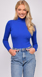 Kimber Royal Blue Ribbed High Neck Bodysuit