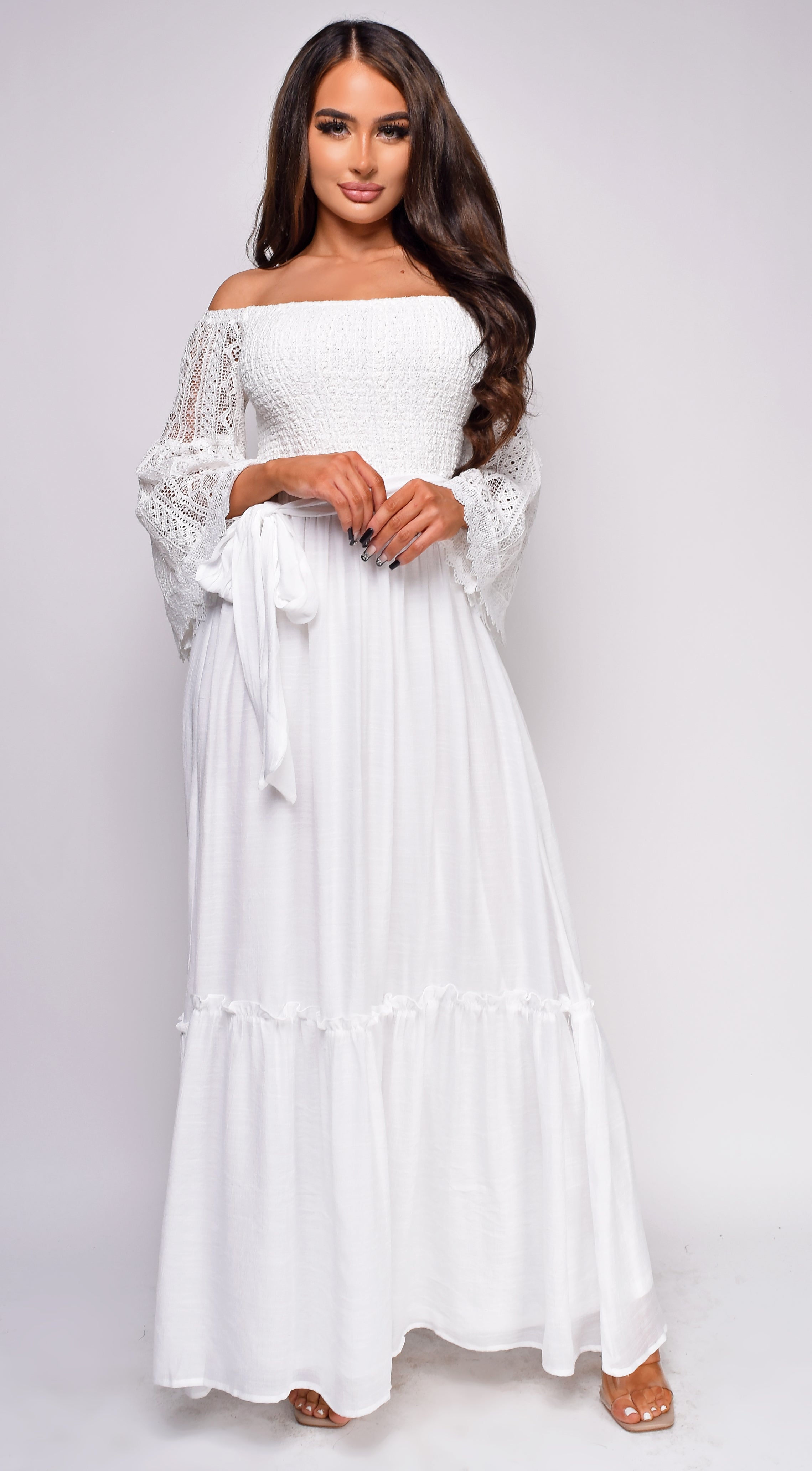 Amaya White Off Shoulder Maxi Dress