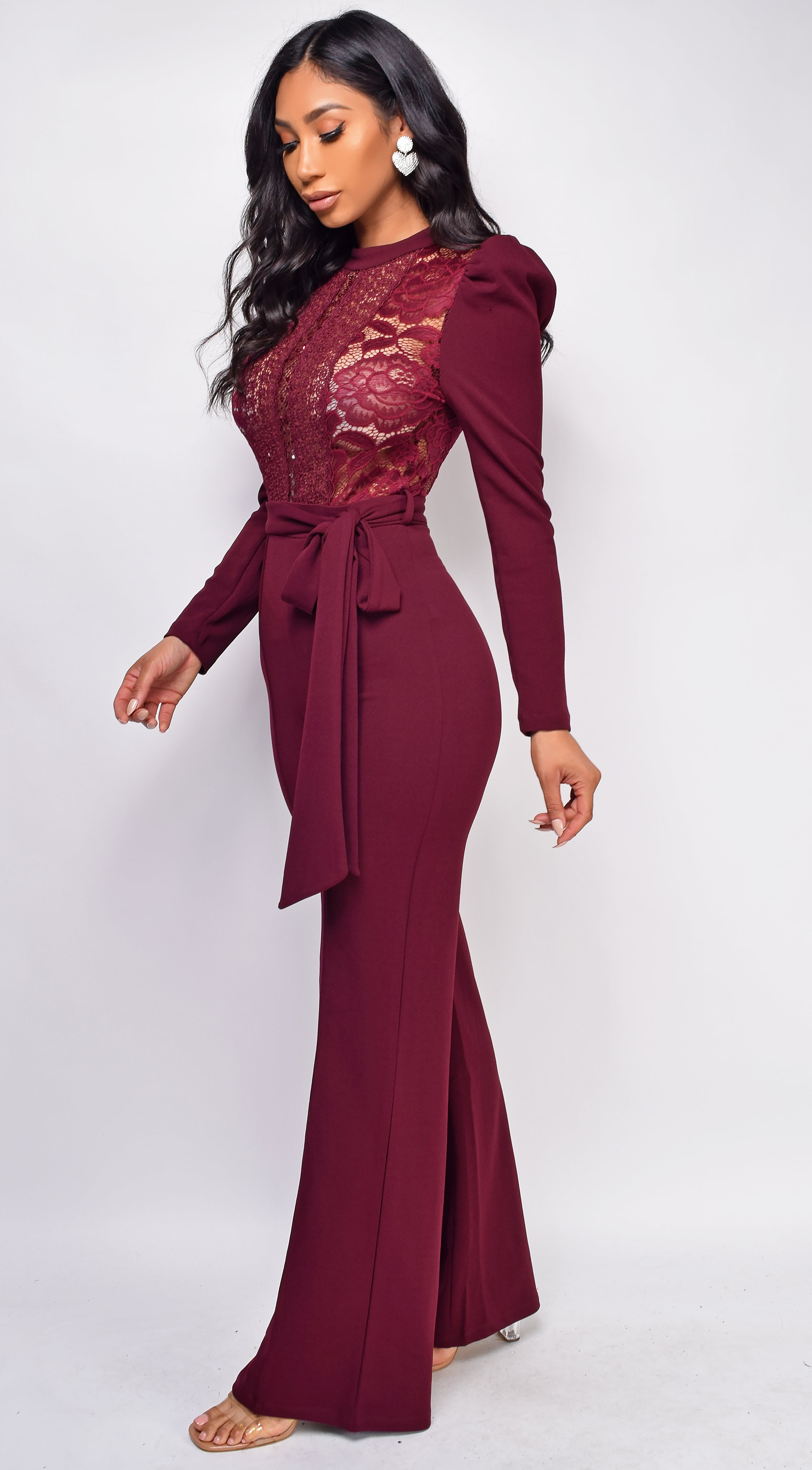 Izara Burgundy Red Lace Jumpsuit