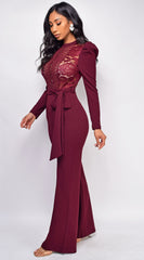 Izara Burgundy Red Lace Jumpsuit