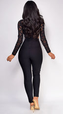 Bonnie Black Mesh Studded Bandage Jumpsuit styled outfit flat lay