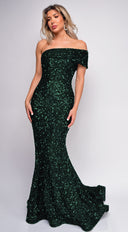 Elena Green One Shoulder Sequin Gown full length front view on model