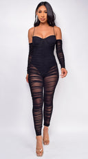Felisa Black Mesh Ruched Jumpsuit