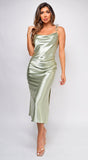 Lavinia Sage Green Satin Midi Dress