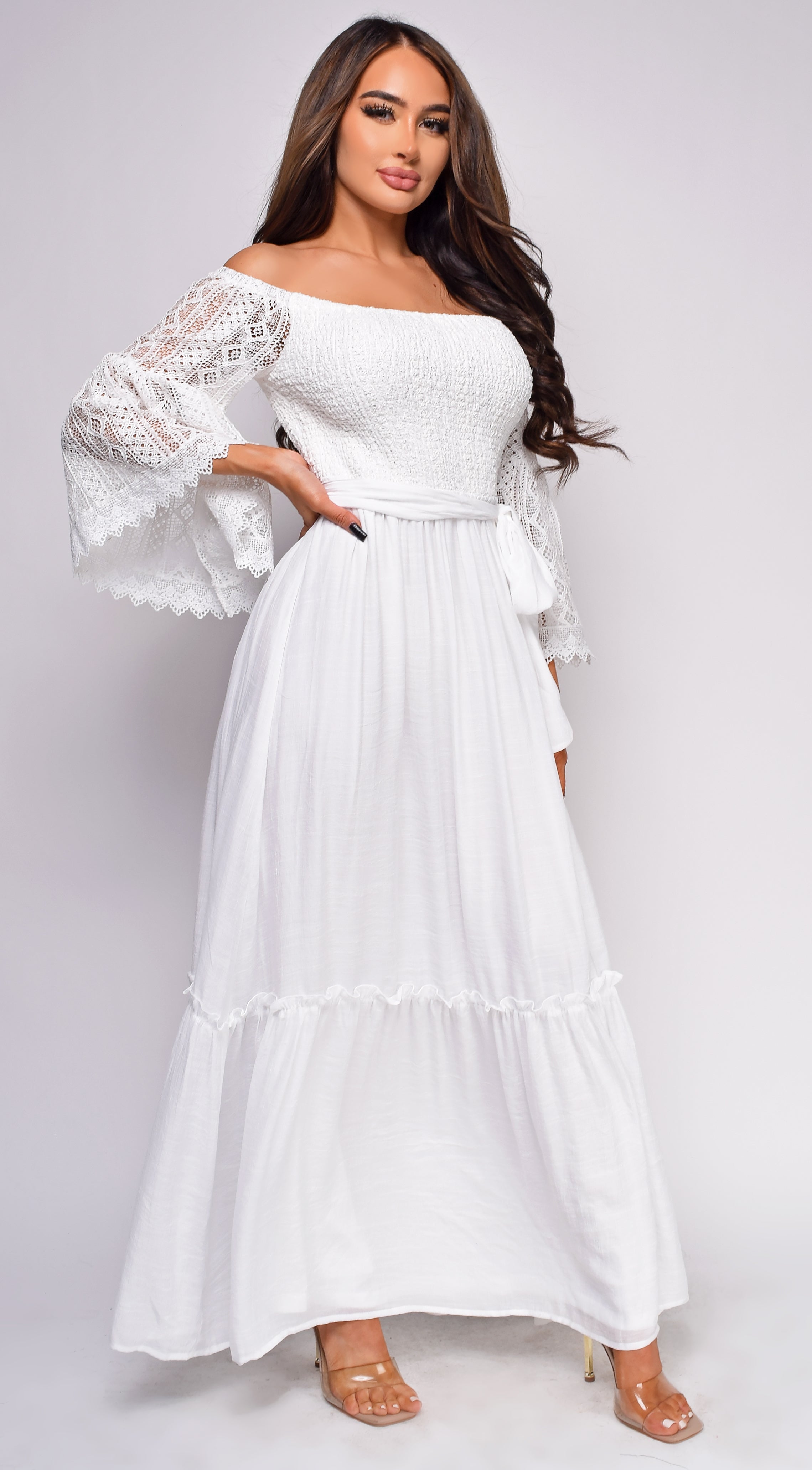 Amaya White Off Shoulder Maxi Dress