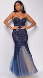 Kira Blue Sweetheart Neck Beaded Lace Gown
