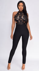 Charmaine Black Lace Front Bandage Jumpsuit