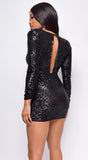 Soila Black Sequin Drape Side Dress