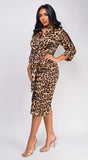 Daniela Brown Leopard Print Satin Midi Dress