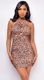 Brinley Brown Leopard Print Mock Neck Dress