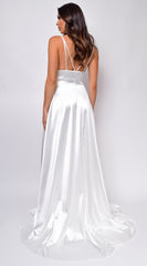 Brissa White Satin Side Slit Gown