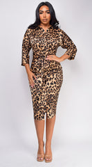 Daniela Brown Leopard Print Satin Midi Dress