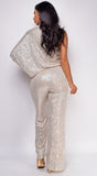 Rebecca Champagne Gold One Sleeve Sequin Jumpsuit