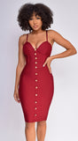 Nelinha Wine Red Gold Button Bandage Dress