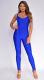 Elmirah Royal Blue Waist Cinching Bandage Jumpsuit