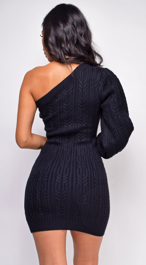 Lyon Black One Shoulder Sweater Dress – Emprada