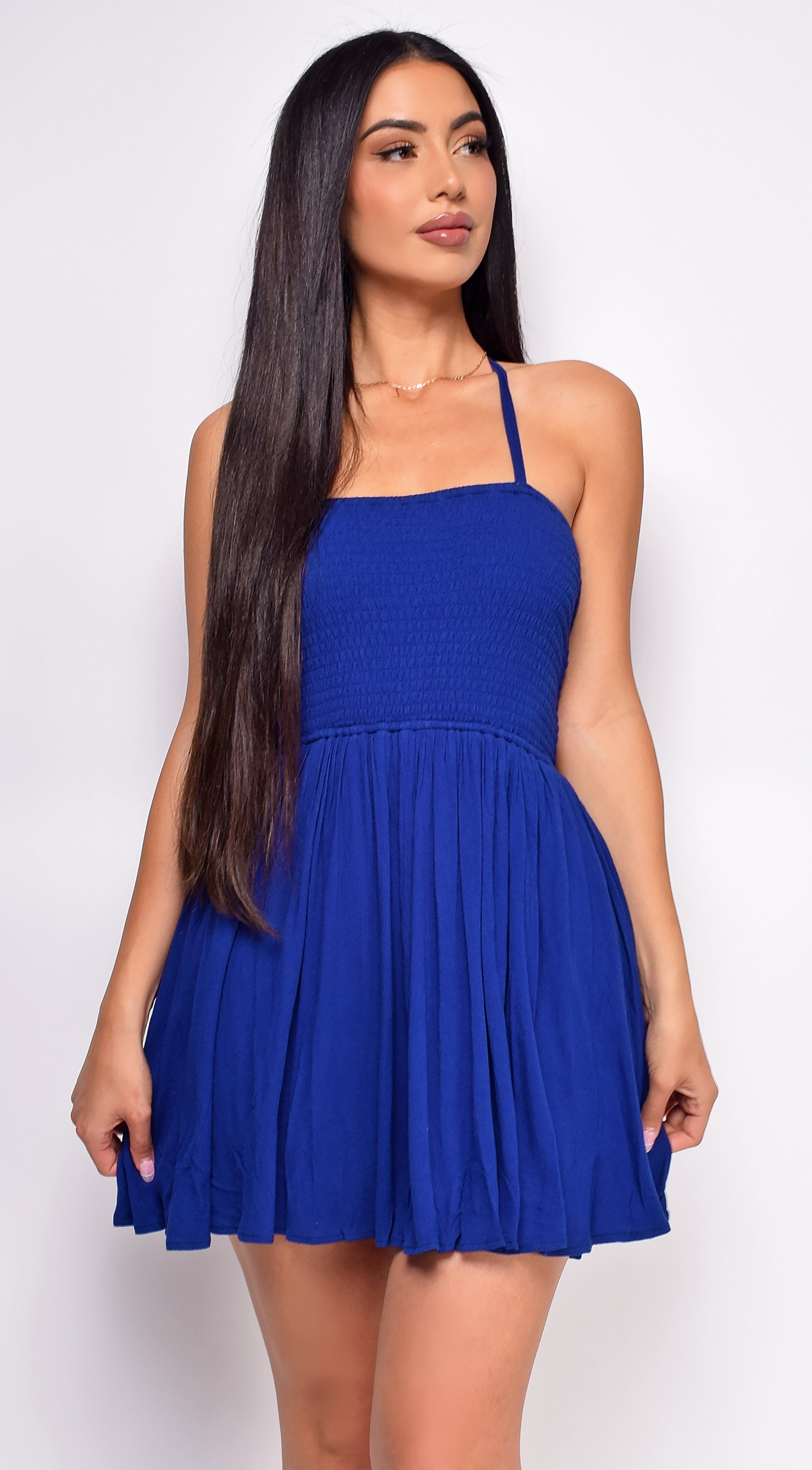 Infinite Moment Midnight Blue Smocked Top Skater Mini Dress