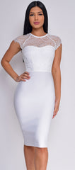 Makenna White Lace Cap Sleeve Bandage Dress