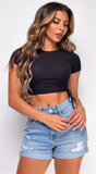 Just A Feeling Black Side Ruched Crop Top