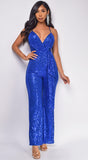 Evie Royal Blue Surplice Sequin Jumpsuit