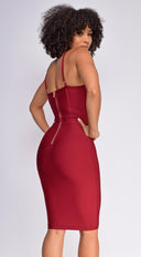 Nelinha Gold Button Bandage Dress in Wine side profile view on model