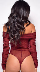 Alexandria Burgundy Red Sparkle Bodysuit