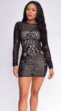 Lizzie Black Nude Sequin Long Sleeve Dress