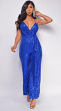 Evie Royal Blue Surplice Sequin Jumpsuit