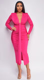 Perrine Pink Front Drape Midi Dress