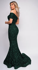 Elena Green One Shoulder Sequin Gown back view on model