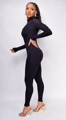 Cadenza Black Long Sleeve Mock Neck Jumpsuit