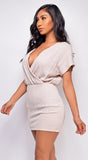 Ruse Light Beige Dolman Sleeve Surplice Dress