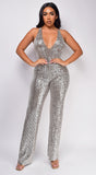 Gianella Bronze Brown Deep V Sequin Jumpsuit