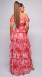 Lavera Red Tie Dye Ruffle Side Slit Maxi Dress