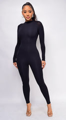 Cadenza Black Long Sleeve Mock Neck Jumpsuit