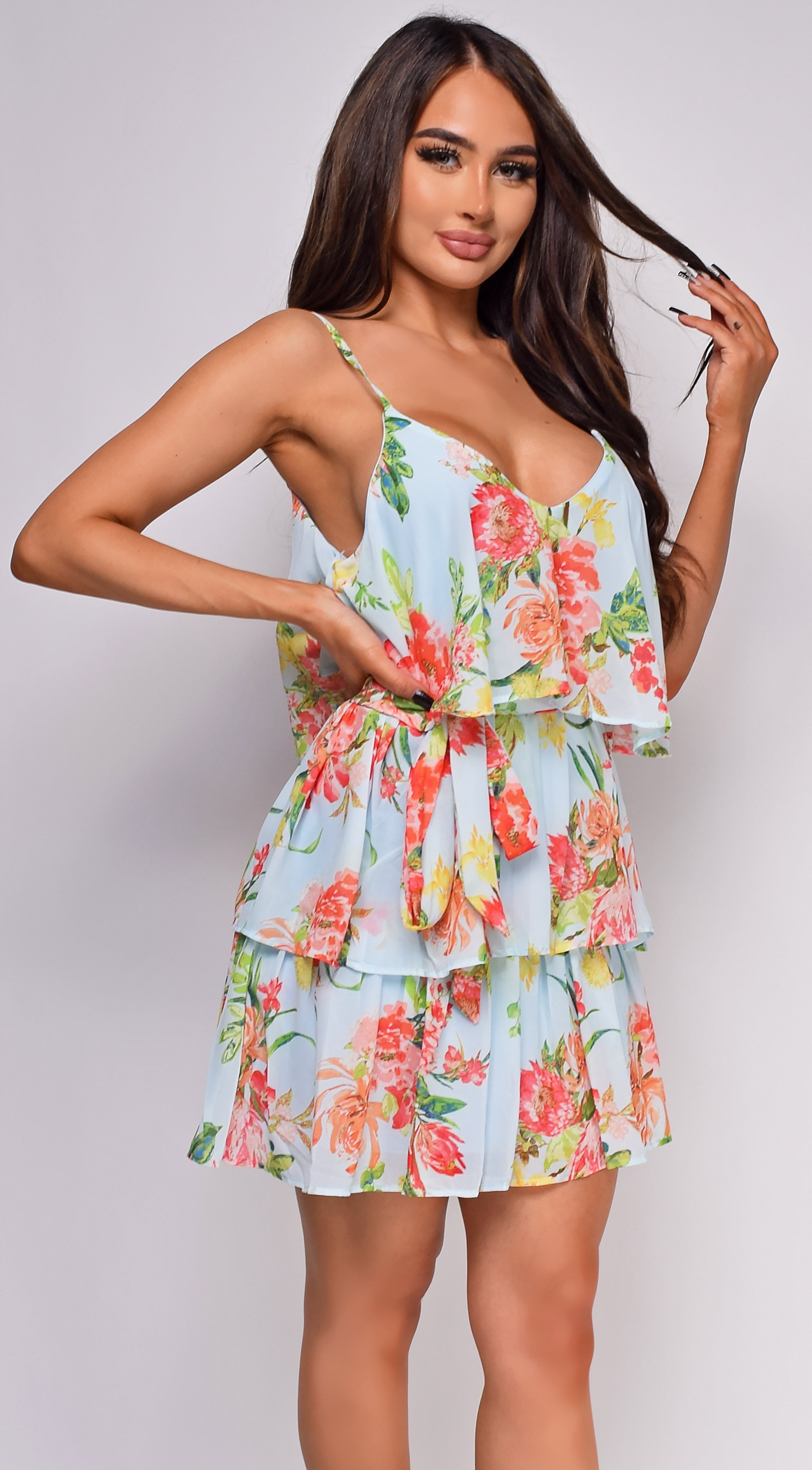 Maeve Blue Ruffle Tiered Floral Mini Dress