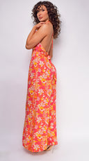 Jazz Orange Pink Multi Floral Print Jumpsuit close-up of floral print