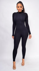 Cadenza Black Long Sleeve Mock Neck Jumpsuit