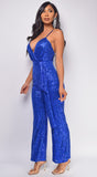 Evie Royal Blue Surplice Sequin Jumpsuit