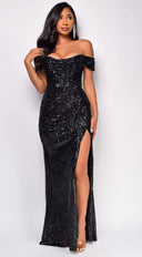 Blaise Black Off Shoulder Sequin Gown | Dresses | Emprada Blaise Black Off Shoulder Sequin Gown | Dresses | Emprada