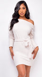 Varna Light Beige Off Shoulder Sweater Dress