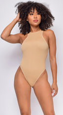 Run the Racerback Nude Beige Ribbed Bodysuit
