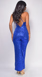 Evie Royal Blue Surplice Sequin Jumpsuit