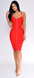 Nelinha Red Gold Button Bandage Dress