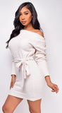 Varna Light Beige Off Shoulder Sweater Dress