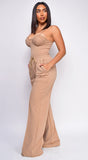 Madely Mocha Beige Bustier Wide Leg Pants Set