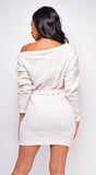 Varna Light Beige Off Shoulder Sweater Dress